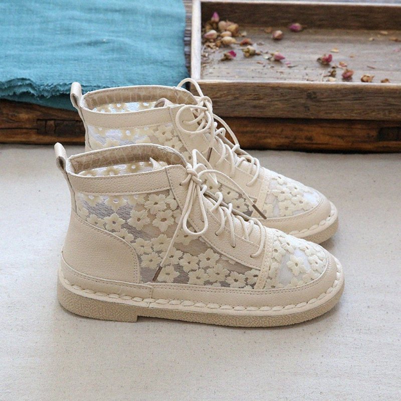 Daisy Brodert Mesh Pustende Flats Sandaler Støvler