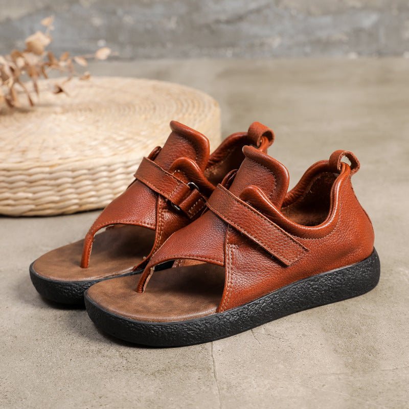 Dame Retro Leather Summer Flip Flops Sandaler