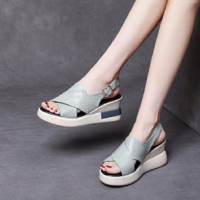 Dame Retro Leather Wedge Casual Sommersandaler