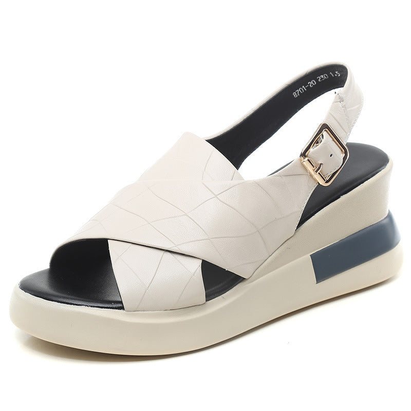 Dame Retro Leather Wedge Casual Sommersandaler