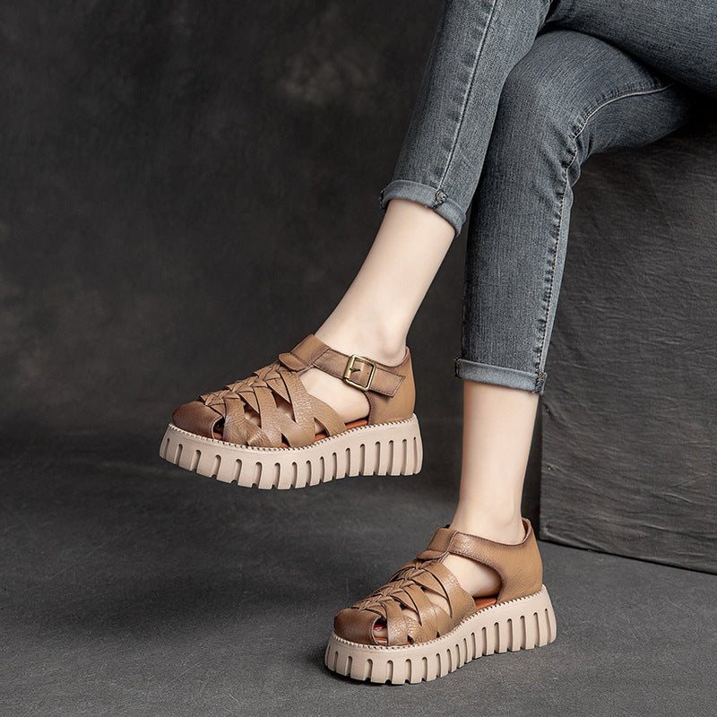 Dame Sommer Leather Woven Vintage Casual Sandaler