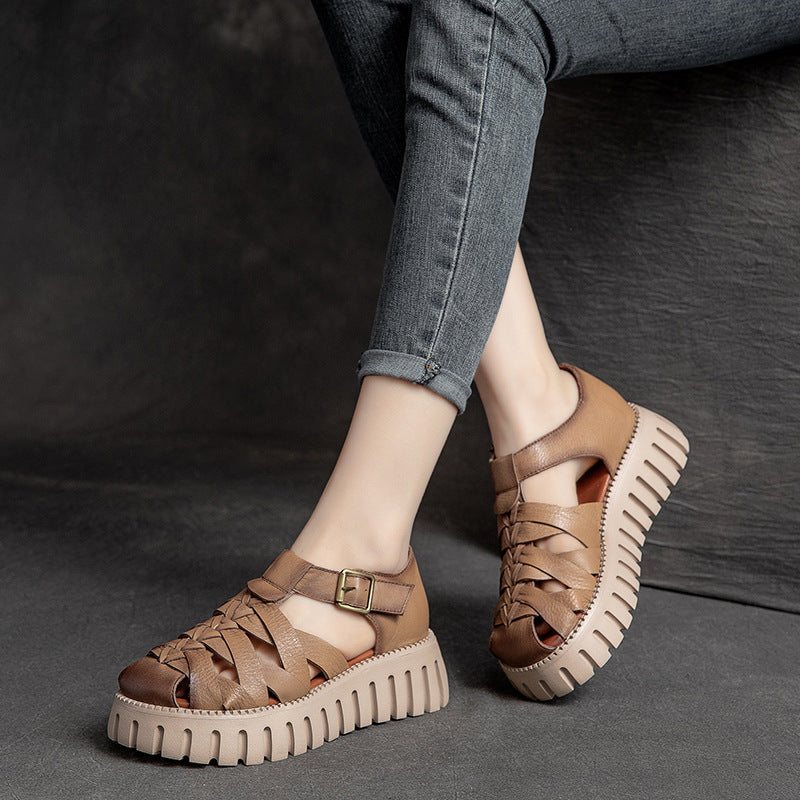 Dame Sommer Leather Woven Vintage Casual Sandaler