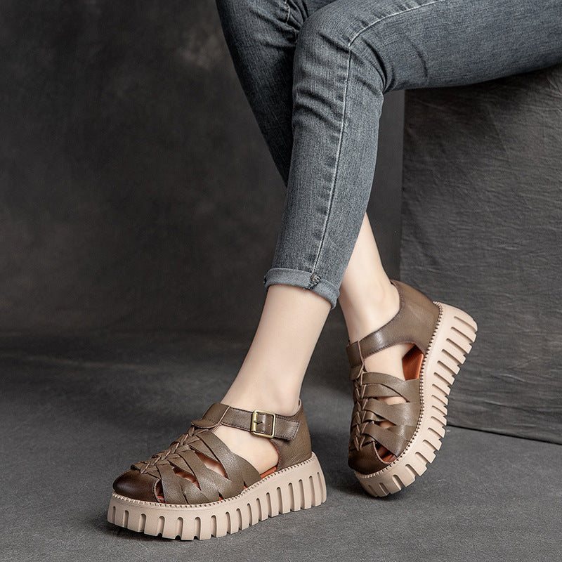 Dame Sommer Leather Woven Vintage Casual Sandaler