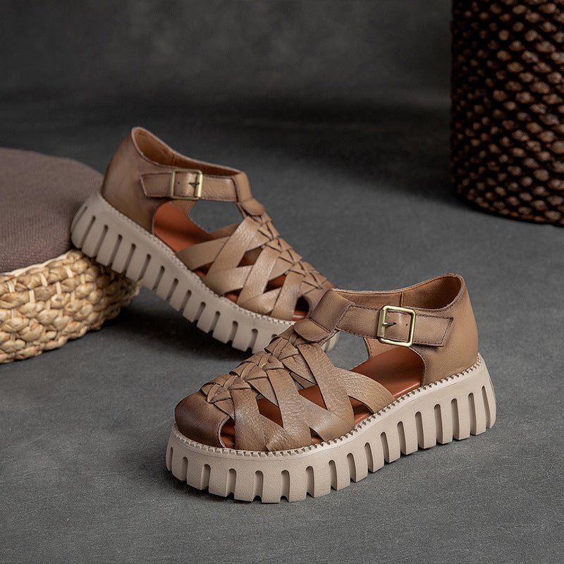 Dame Sommer Leather Woven Vintage Casual Sandaler