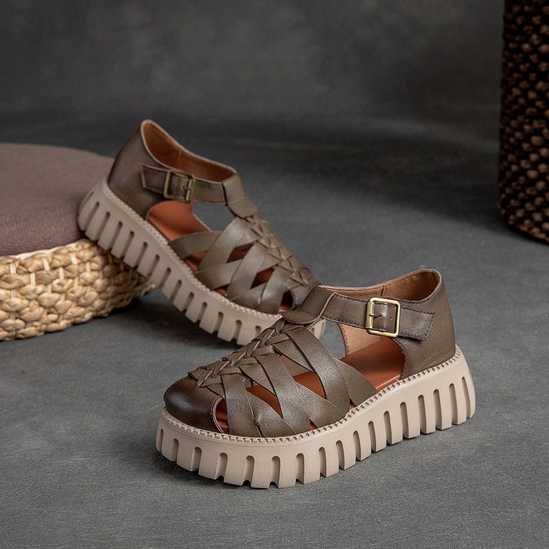 Dame Sommer Leather Woven Vintage Casual Sandaler