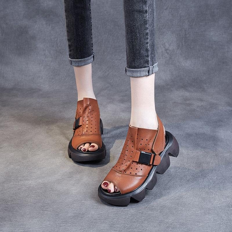 Dame Sommer Retro Hollow Platform Skinnsandaler