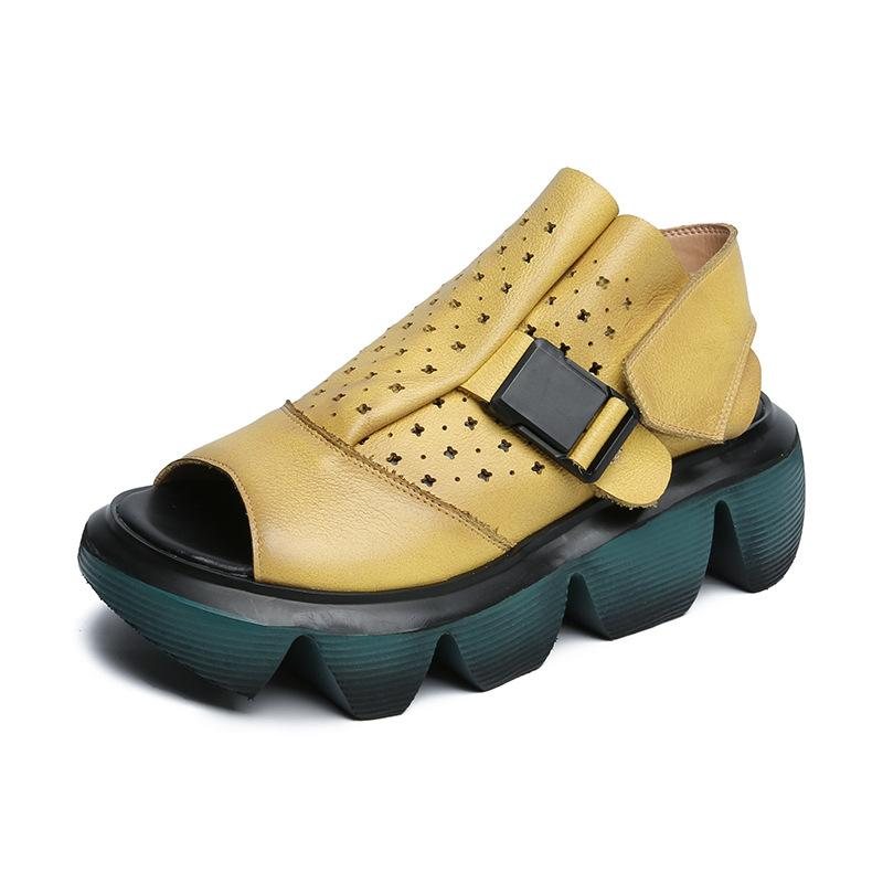 Dame Sommer Retro Hollow Platform Skinnsandaler