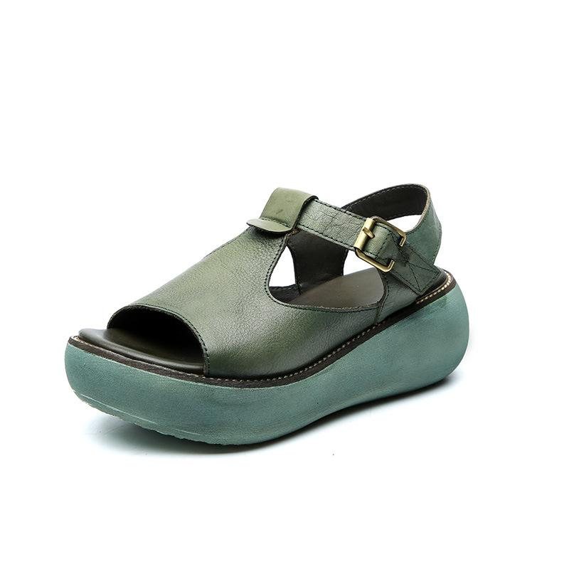 Dame Sommer Retro Lær Håndlagde Sandaler