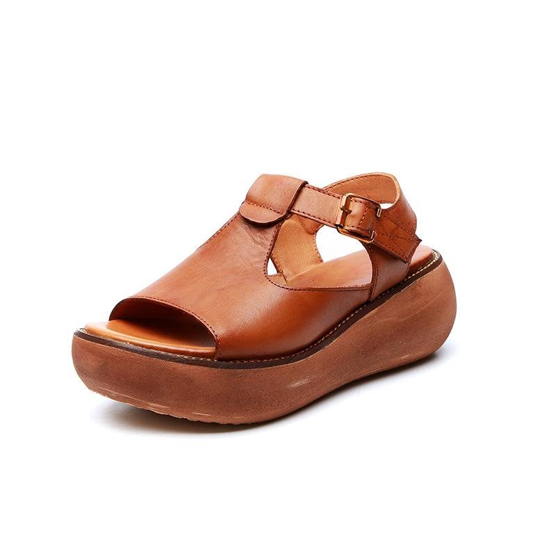 Dame Sommer Retro Lær Håndlagde Sandaler