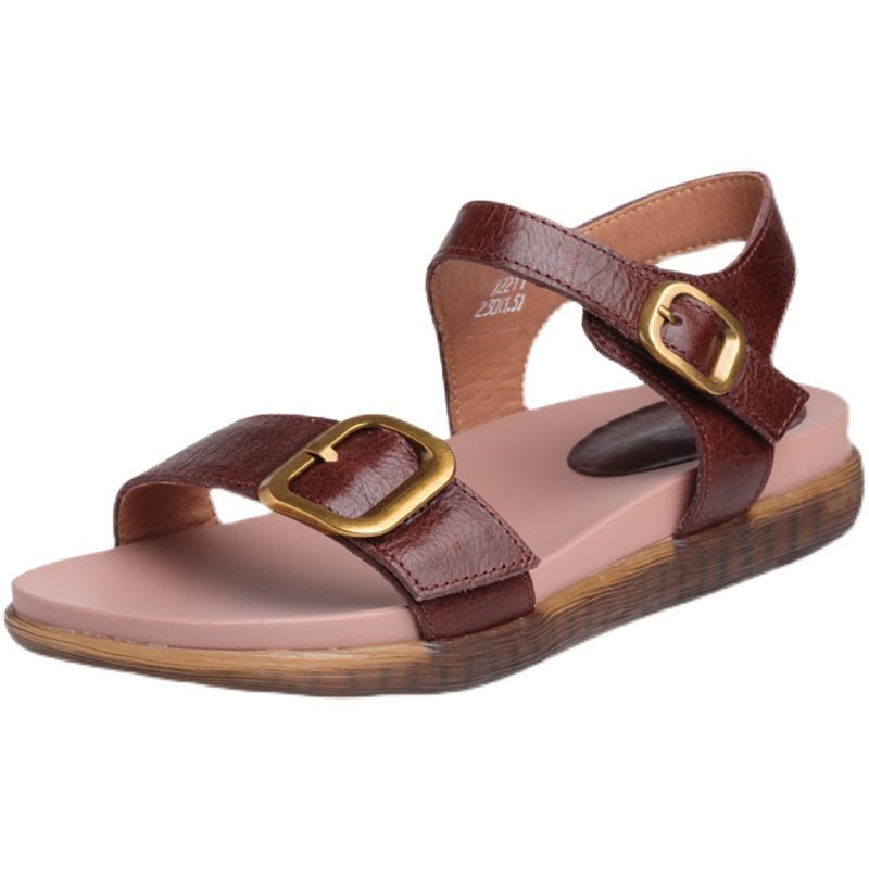 Dame Sommer Retro Skinn Borrelås Sandaler