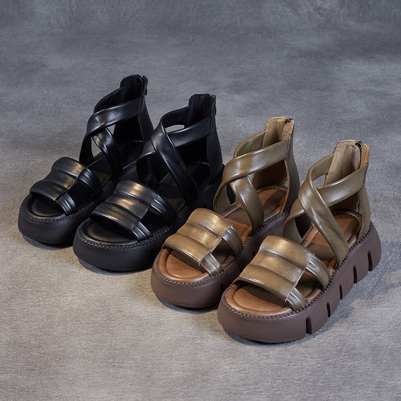 Dame Sommer Retro Strappy Leather Casual Sandaler