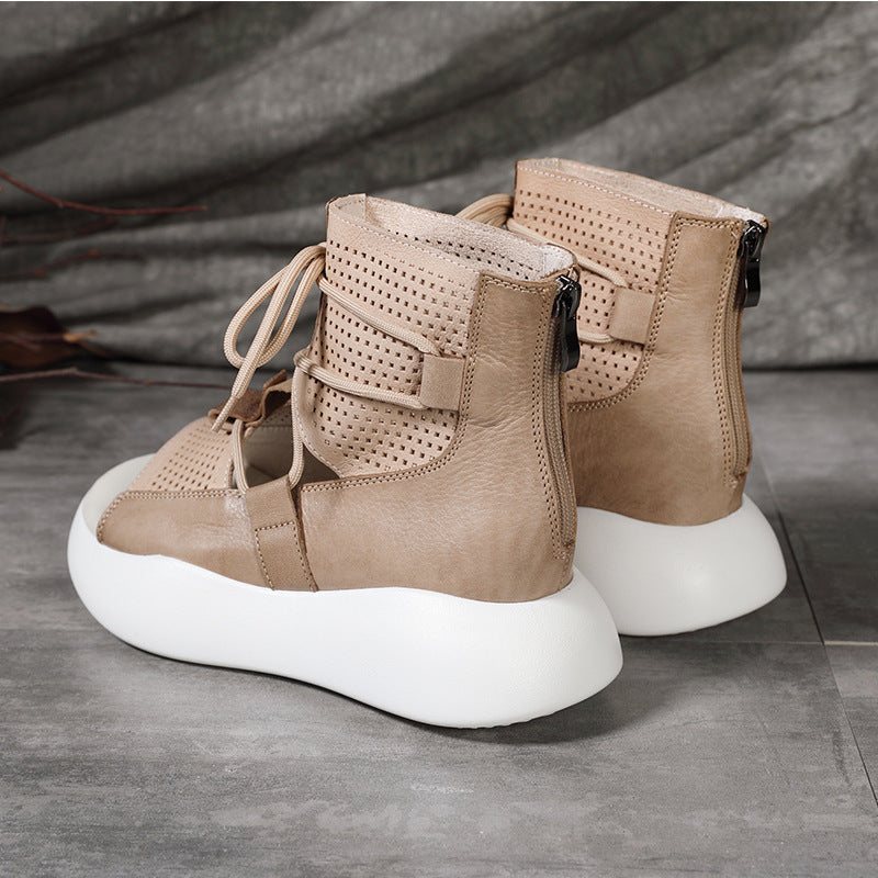 Dame Sommer Vintage Hollow Leather Platform Sandaler