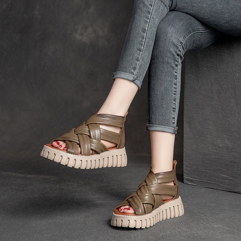 Dame Sommer Vintage Strapy Leather Casual Sandaler