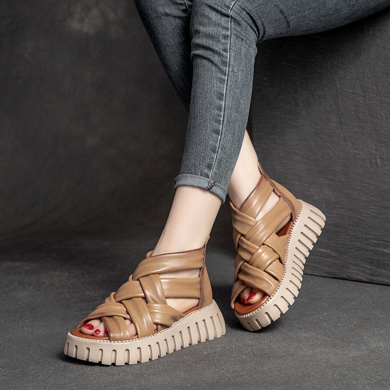 Dame Sommer Vintage Strapy Leather Casual Sandaler