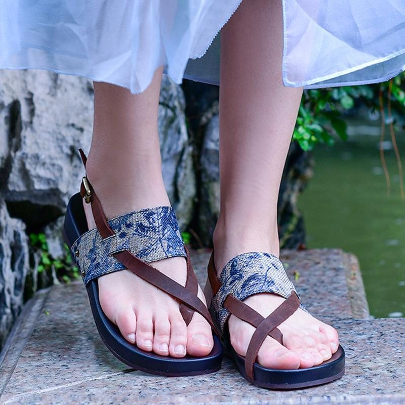 Dametrykt Clip Toe Casual Holiday Flats Sandaler