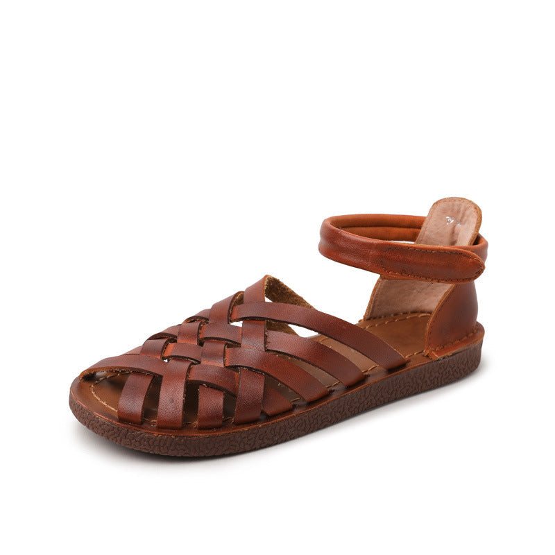 Håndlagde Flettede Leather Vintage Summer Flat Sandaler