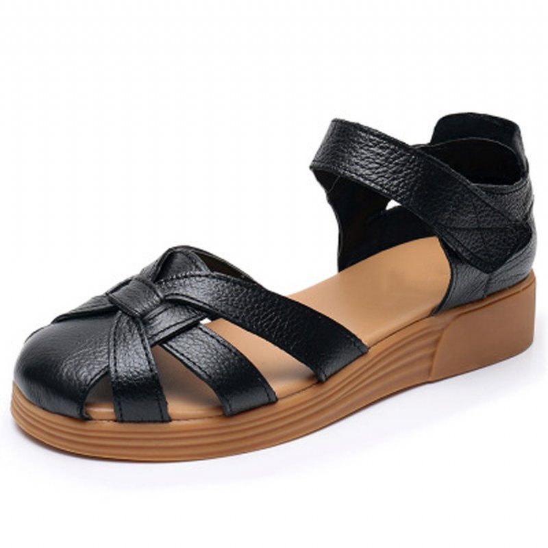 Hollow Out Leather Casual Borrelås-sandaler