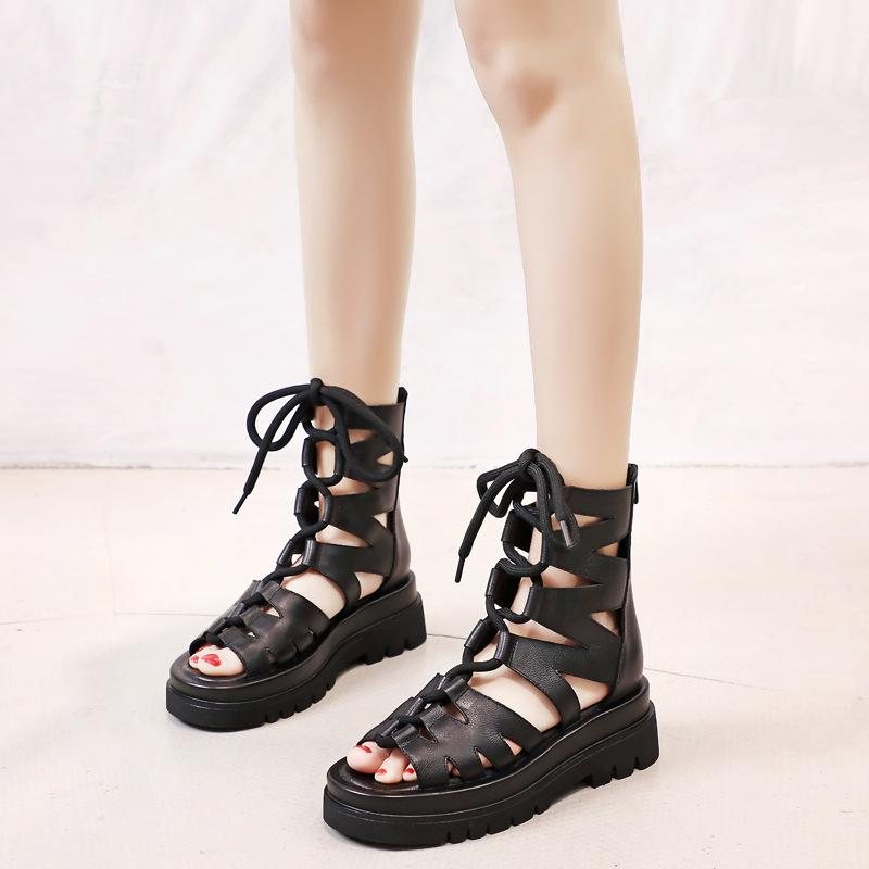 Leather Hollow Lacing Summer Casual Sandaler