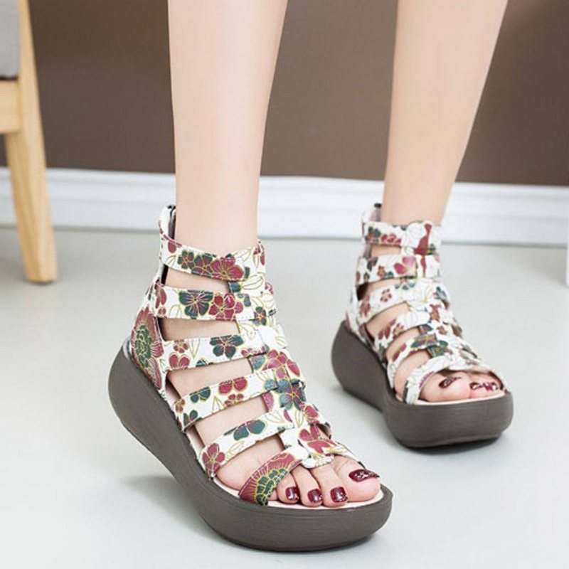 Leather Retro Platform Printed Rome Sandaler