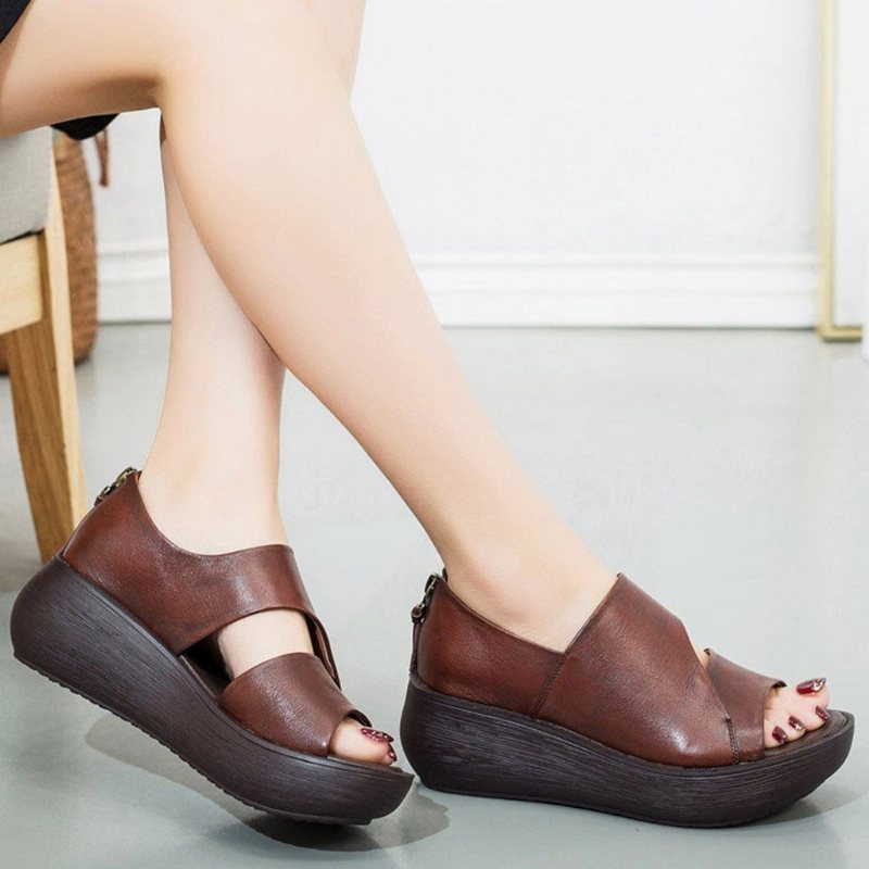 Peep Toe Wedge Casual Skinnsandaler