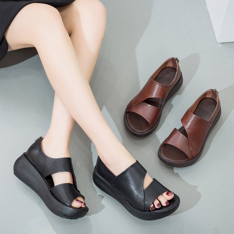 Peep Toe Wedge Casual Skinnsandaler