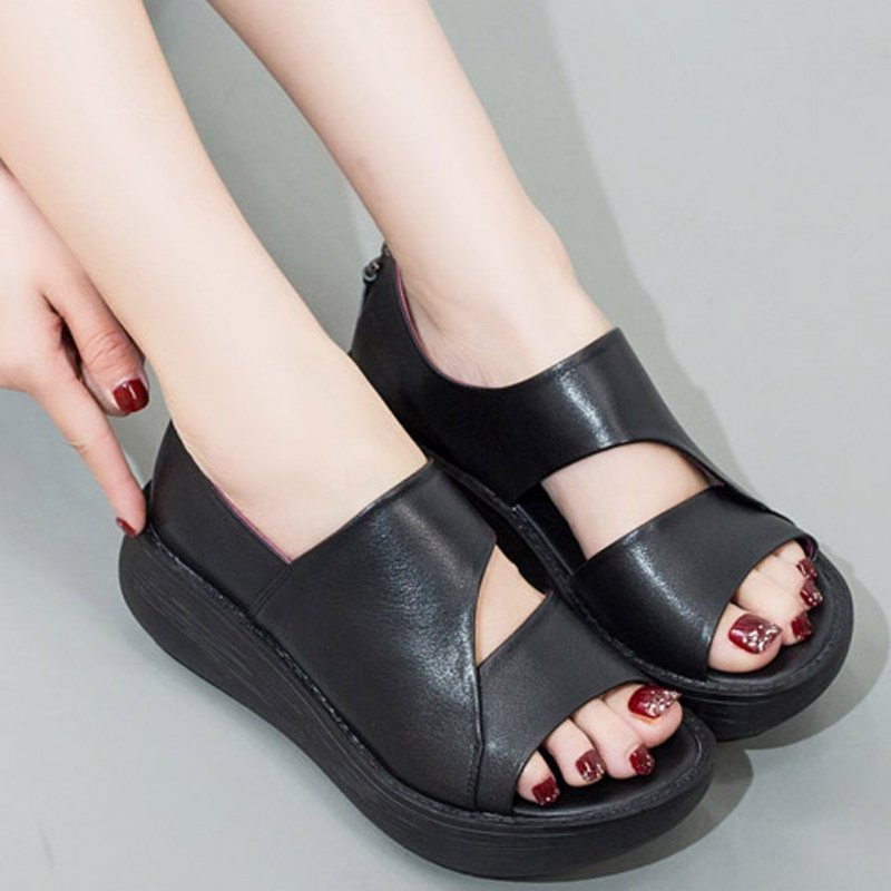 Peep Toe Wedge Casual Skinnsandaler