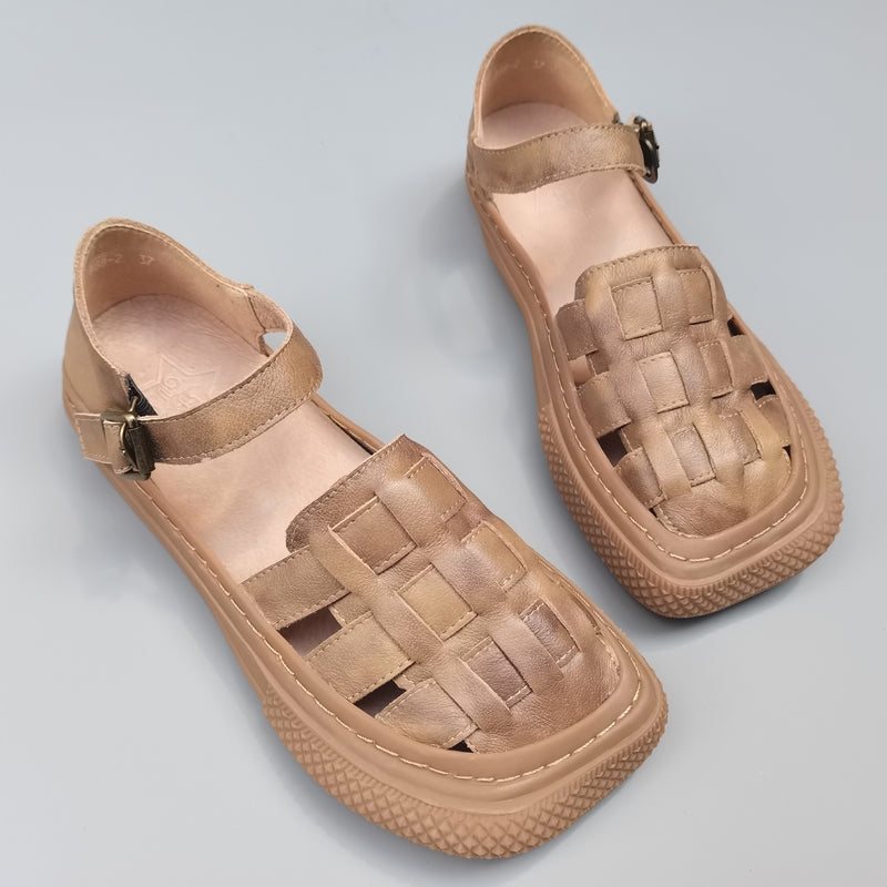 Plus Size Summer Retro Leather Flekte Casual Sandaler