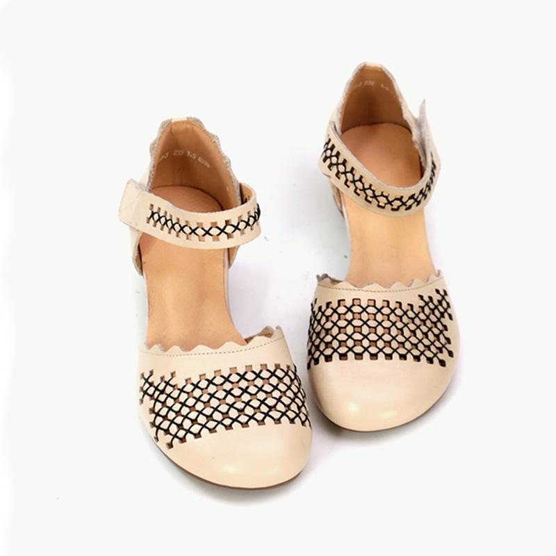 Retro Casual Wedge Lær Hule Sandaler