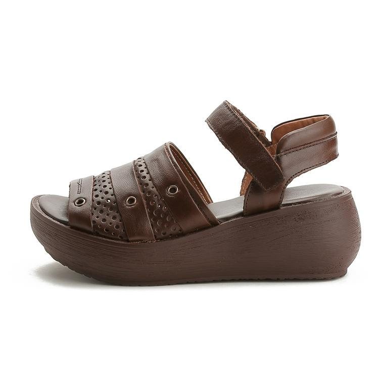 Retro Skinn Tykkbunn Dame Sandaler Sko