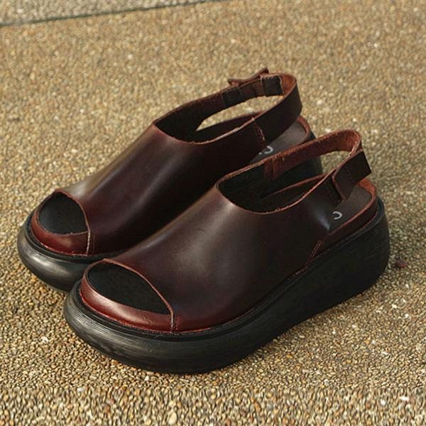 Sommer Casual Cow Leather Shoes Coffee Kilehælsandaler