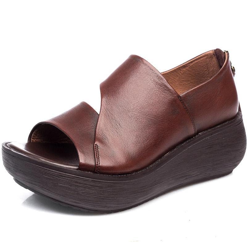 Spring Summer Wedge Retro Håndlagde Skinnsandaler