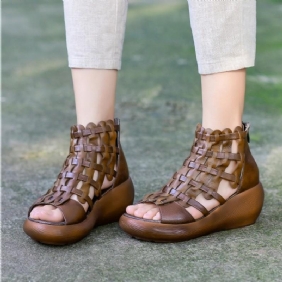 Summer Leather Wedges Retro Vevde Håndlagde Sandaler