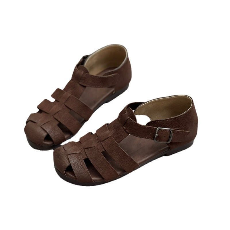 Summer Vintage Strappy Leather Håndlagde Casual Sandaler