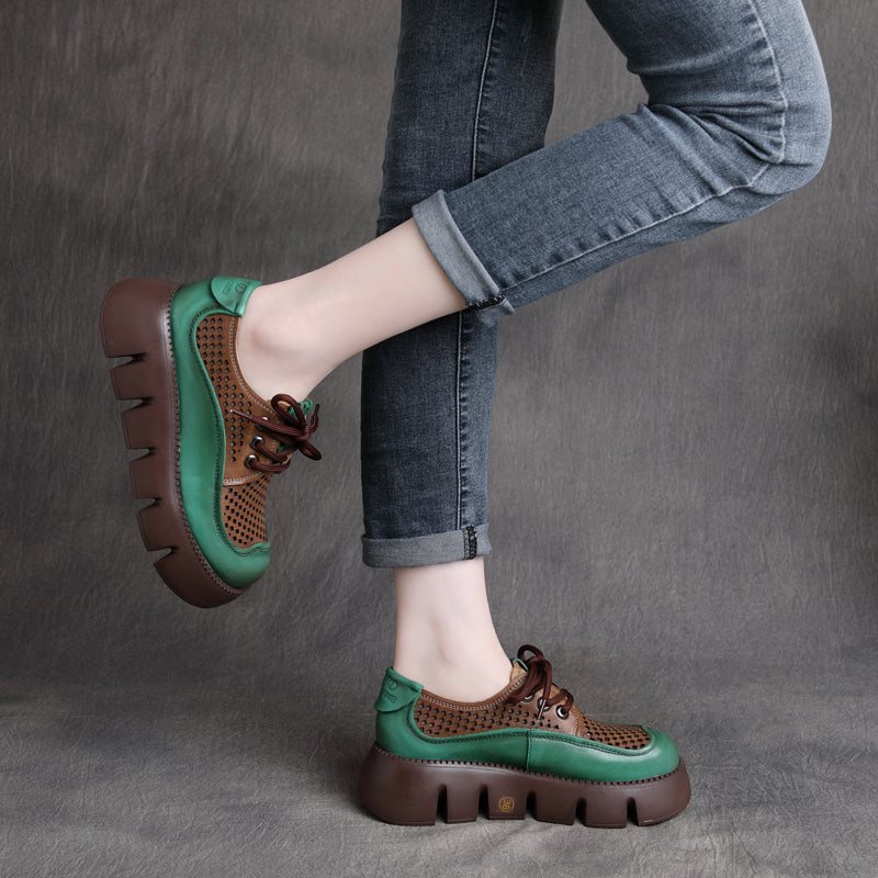 Vår Sommer Retro Hollow Leather Platform Sandaler