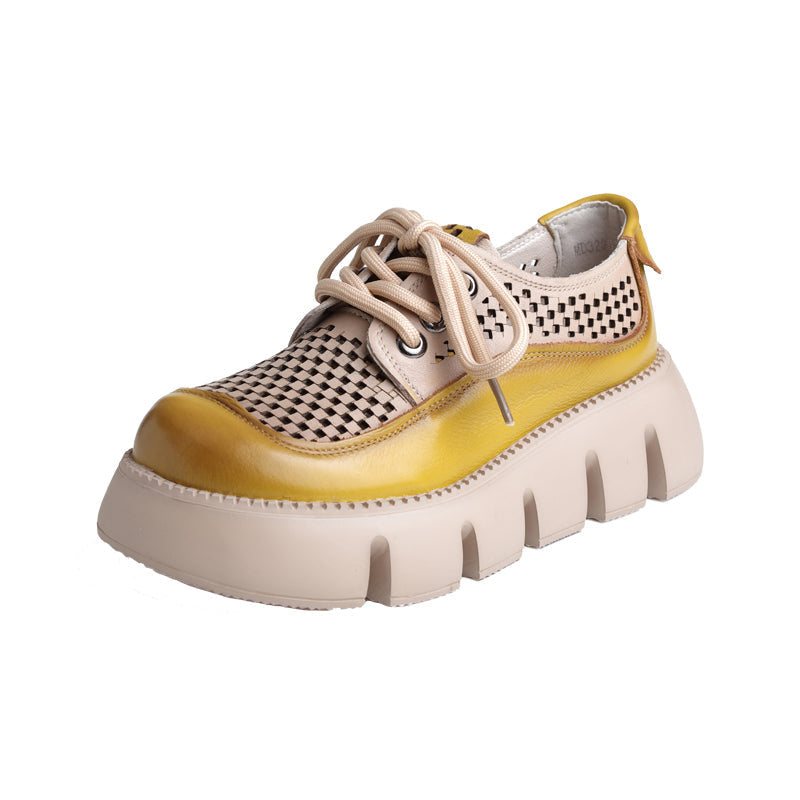 Vår Sommer Retro Hollow Leather Platform Sandaler