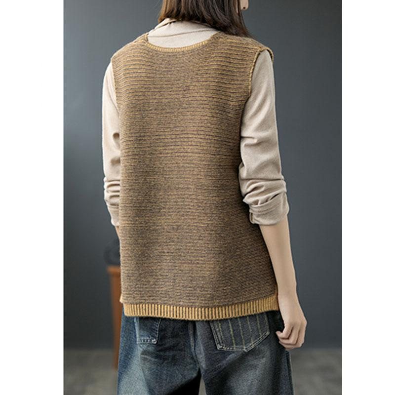 Autumn Cotton Blended Stripe V-neck Vest