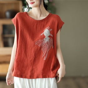 Dame Retro Goldfish Broderi Lin Casual Vest