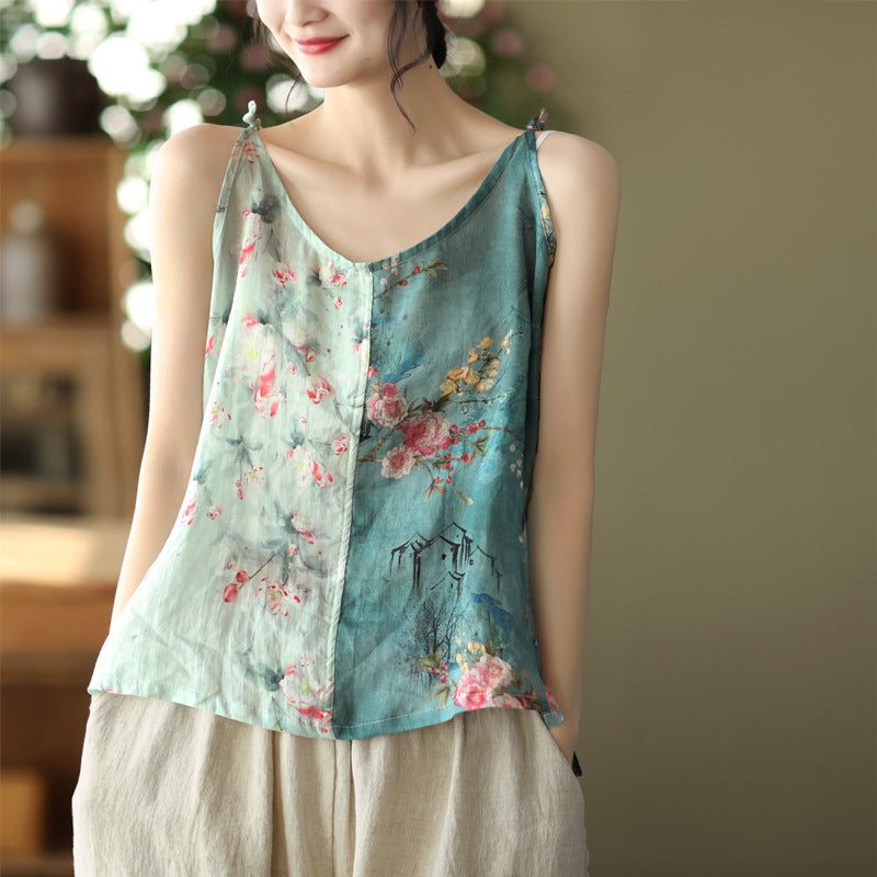 Dame Sommer Floral Patchwork Lin Vest