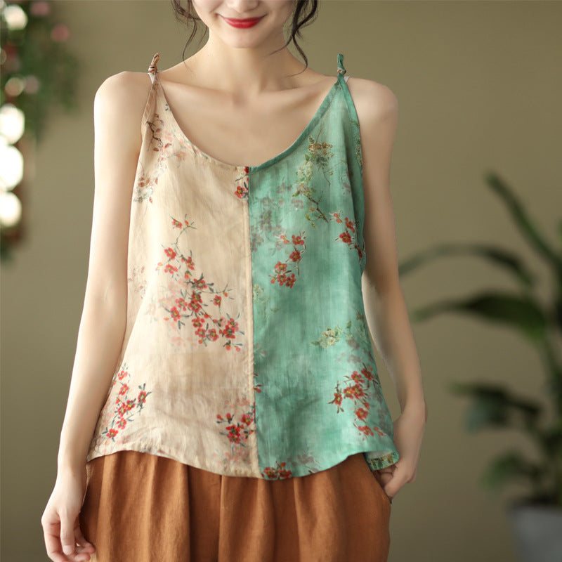 Dame Sommer Floral Patchwork Lin Vest