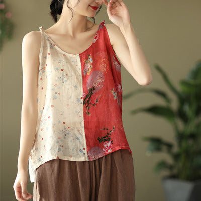 Dame Sommer Floral Patchwork Lin Vest