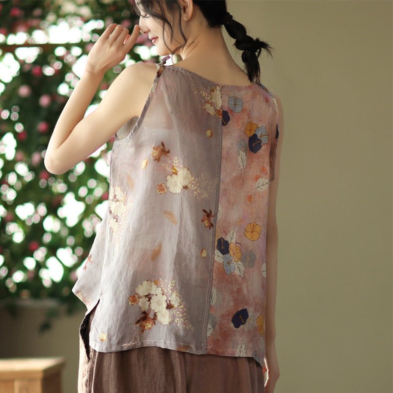 Dame Sommer Floral Patchwork Lin Vest