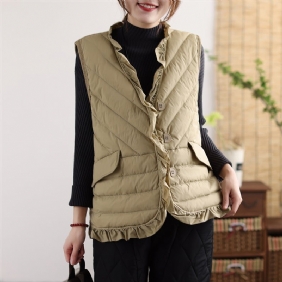 Høst Vinter Retro Ruffled Solid Duck Down Vest