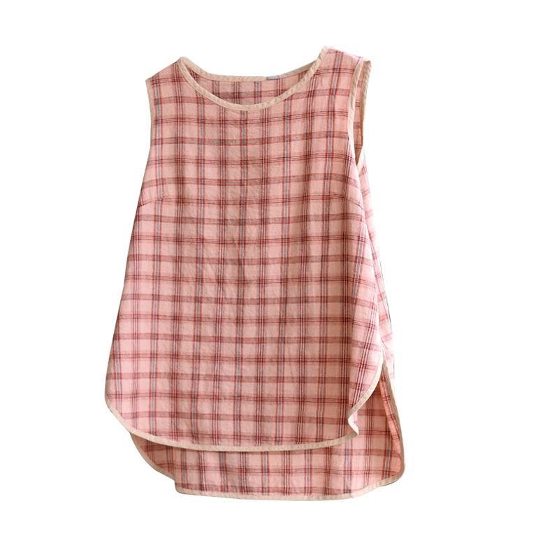 Retro Sommer Bomull Lin Dame Casual Rutete Vest