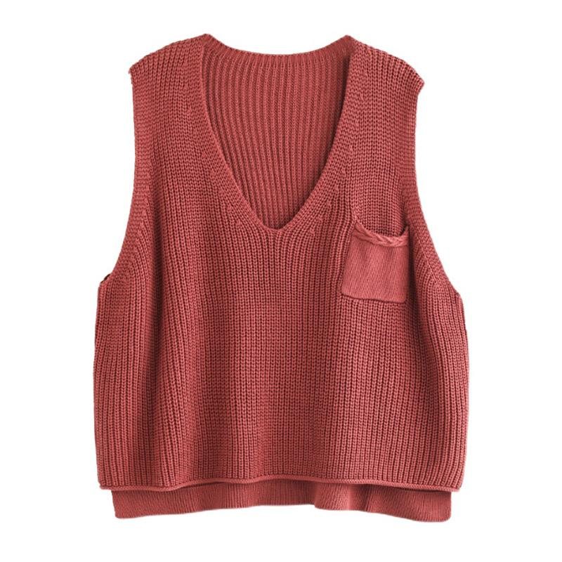 Retro V-hals Bomullsstrikket Pullover Genser Vest