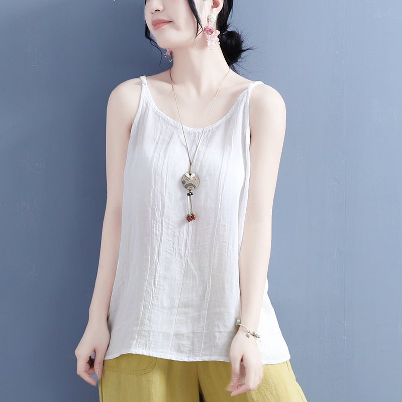 Sommer Solid Retro Cotton Lin Vest