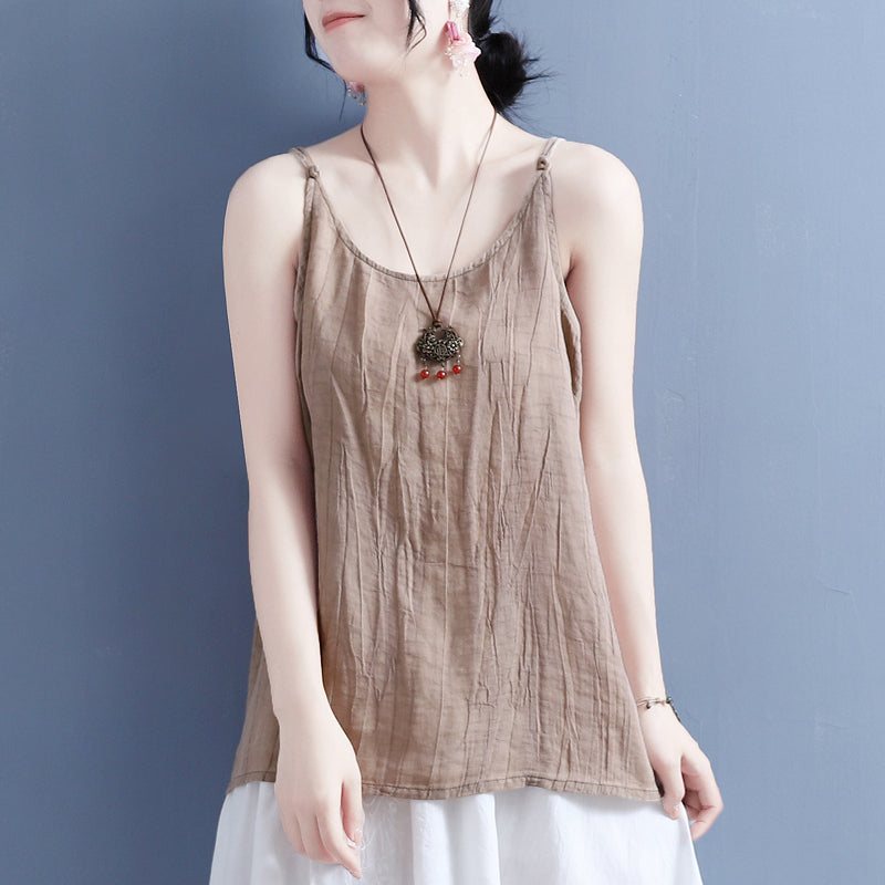 Sommer Solid Retro Cotton Lin Vest