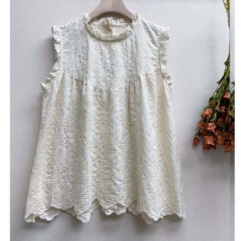 Summer Retro Floral Brodery Cotton Lin Vest