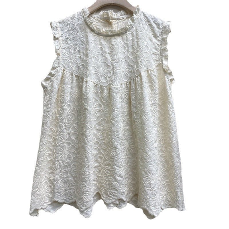 Summer Retro Floral Brodery Cotton Lin Vest