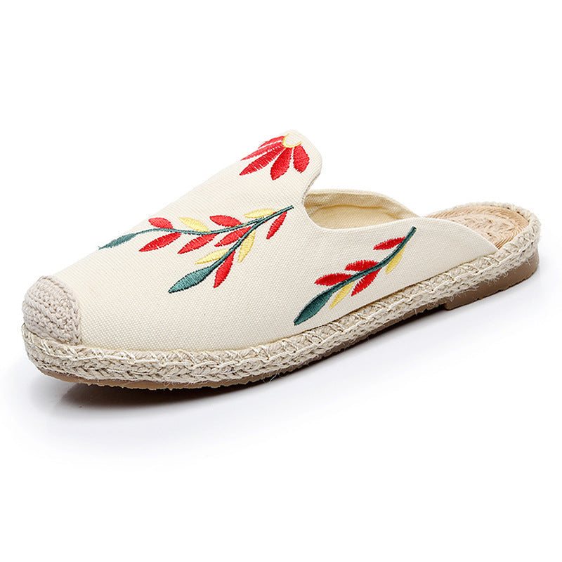 Dame Retro Summer Leaf Broderi Canvas Tøfler