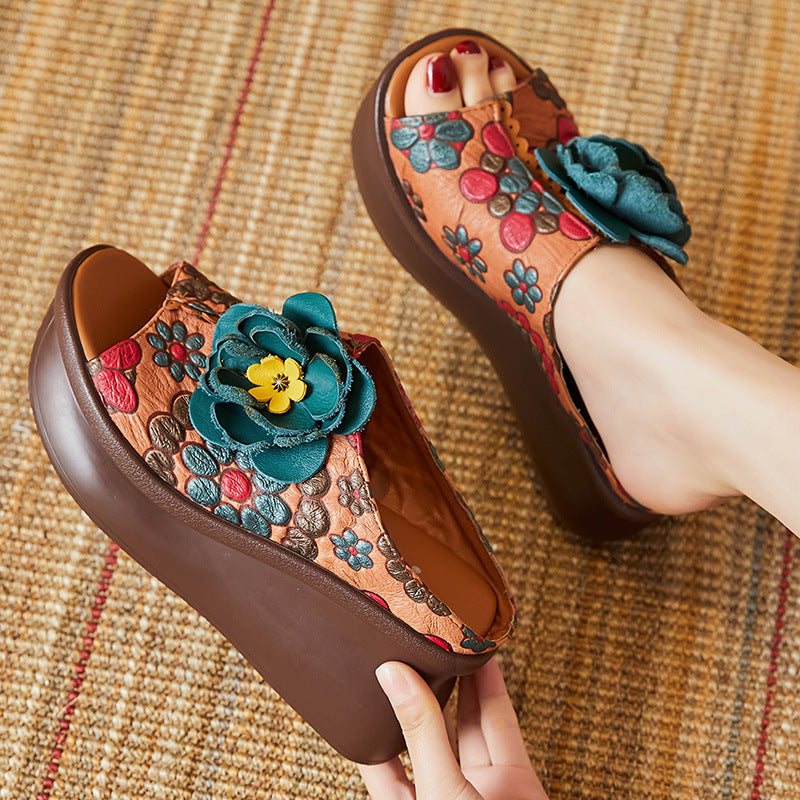 Dame Sommer Floral Lær Slipsole Casual Tøfler